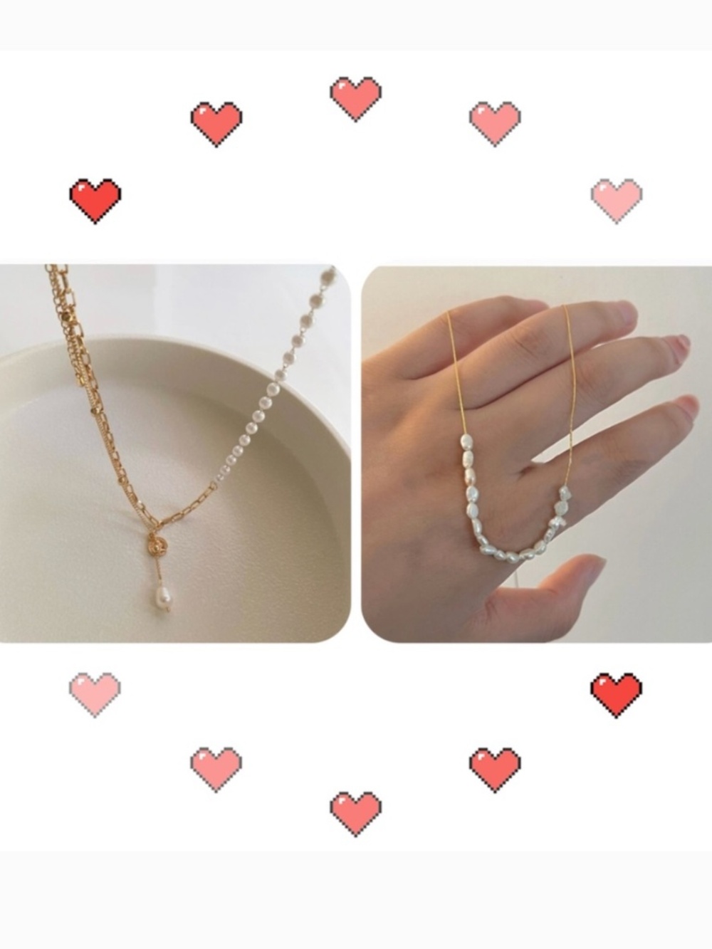 2 items.14K Gold Plated simple pearl necklace and pearl pendant necklace